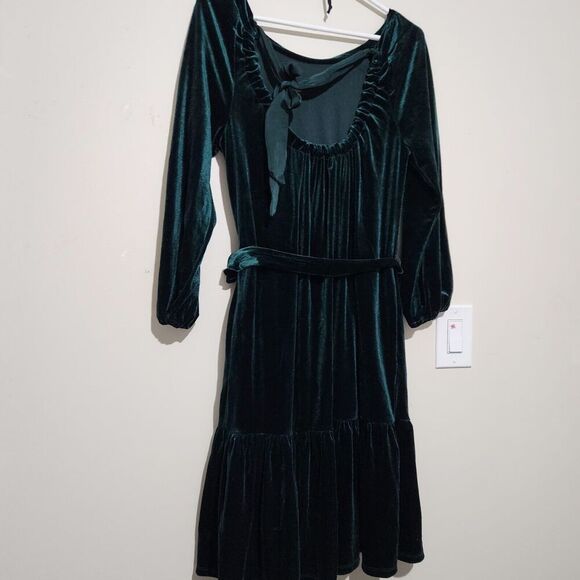 Draper James Dress For Women Size Medium Velvet Green Lined Pockets B7 - Picture 6 of 14